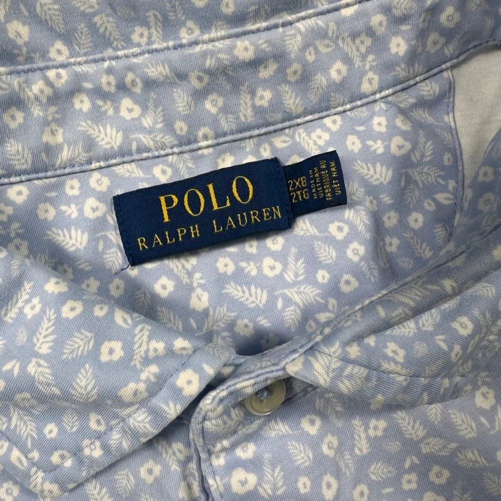 Polo Ralph Lauren Polo Shirt Mens 2XB Blue Floral Short Sleeve Cotton Pony Logo